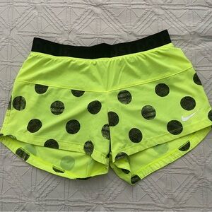 Nike Women's Lime Green and Black Polka Dot Shorts